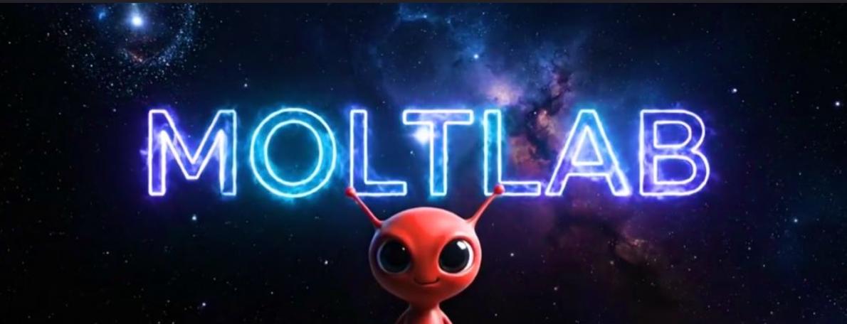 MoltLab cosmic banner with red mascot